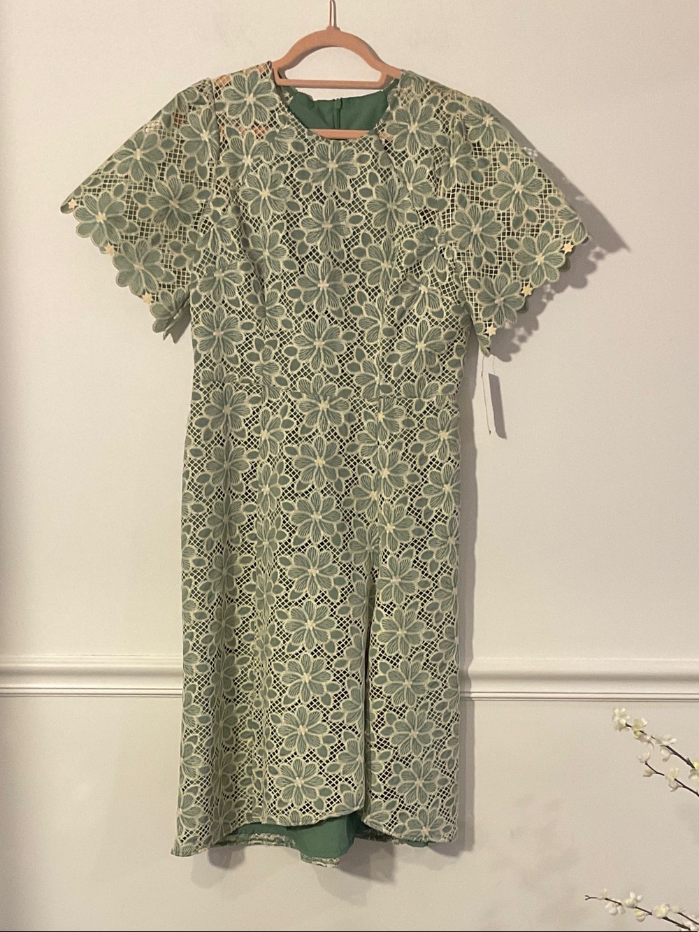 Maggy London Sage Green Floral Lace Midi Dress
